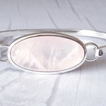 Rose Quartz Bangle, Silver Plated Bracelet, Chakra Gemstone Jewelry - Image 4