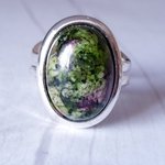 Ruby Zoisite Adjustable Ring, Oval Cabochon Statement Jewelry, Silver Plated, Healing Gemstone Gift - Image 2