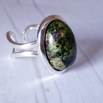 Ruby Zoisite Adjustable Ring, Oval Cabochon Statement Jewelry, Silver Plated, Healing Gemstone Gift - Image 3