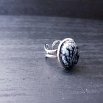 Snowflake Obsidian Adjustable Ring, Silver Plated Boho Jewelry, Open Cuff Design - Image 5