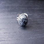 Snowflake Obsidian Adjustable Ring, Silver Plated Boho Jewelry, Open Cuff Design - Image 4