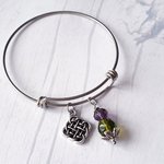 Stainless Steel Thistle Bangle Bracelet, Celtic Knot Charm, Scottish Jewelry, Adjustable - Image 2