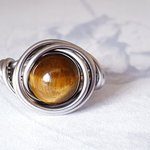 Tigers Eye Stacking Ring, Wire Wrapped, Hypoallergenic Stainless Steel, Handmade Jewellery