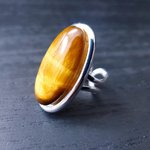 Tigers Eye Statement Ring, Adjustable, Silver Plated, Boho, Chakra Jewellery