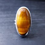 Tigers Eye Statement Ring, Adjustable, Silver Plated, Boho, Chakra Jewellery - Image 2