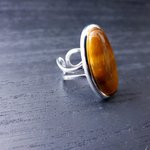 Tigers Eye Statement Ring, Adjustable, Silver Plated, Boho, Chakra Jewellery - Image 5