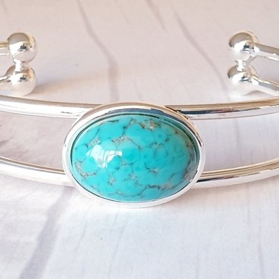 Turquoise Adjustable Cuff Bangle Bracelet, Gift For Her, December Birthstone Jewellery, Xmas Gifts