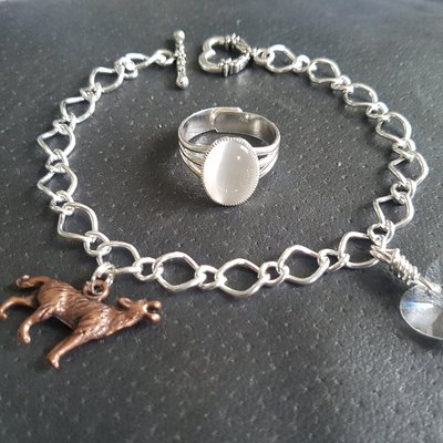 Twilight Inspired Charm Bracelet & Faux Moonstone Ring Set – Vampire Fan Jewelry